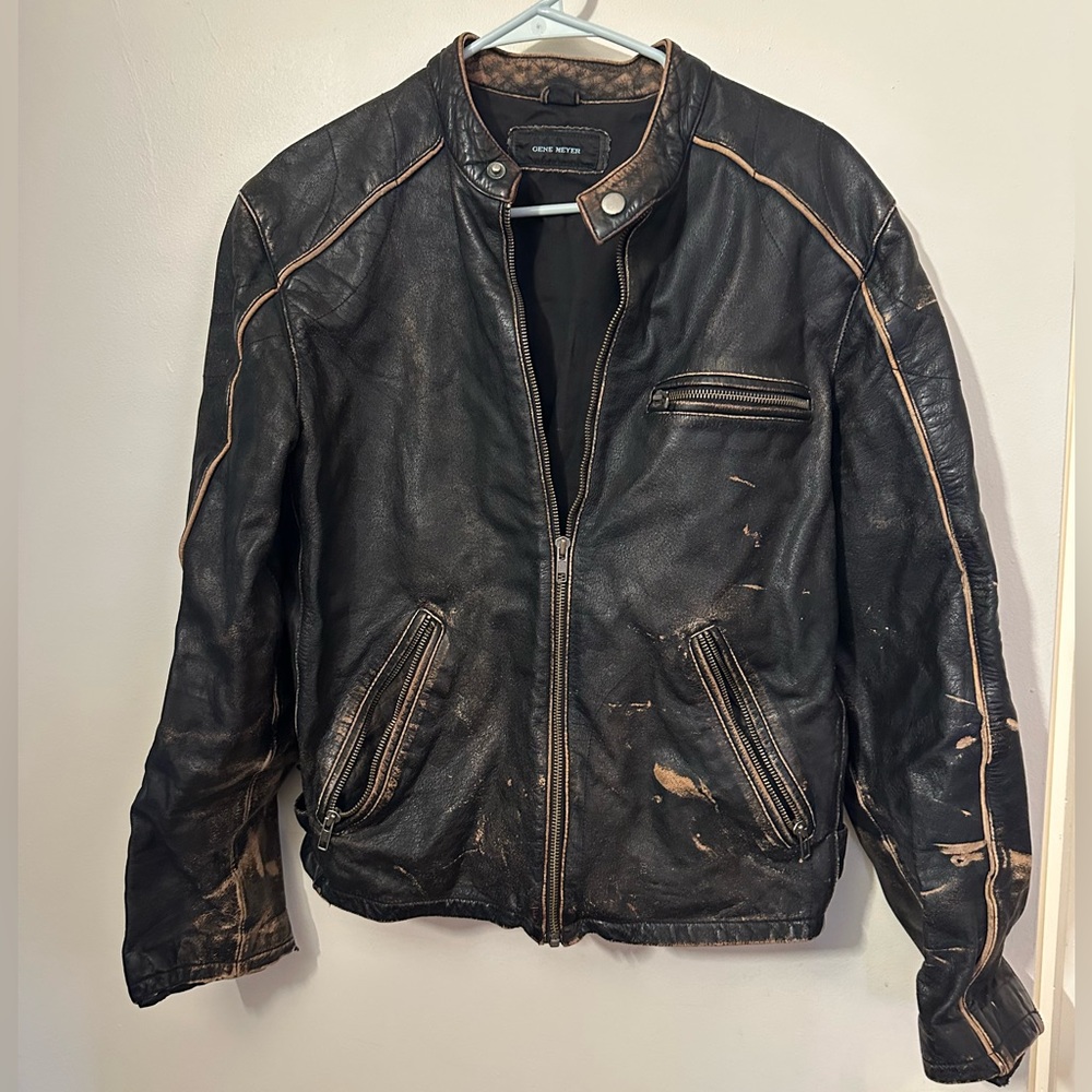 Brown Distressed Leather Jacket men’s Large